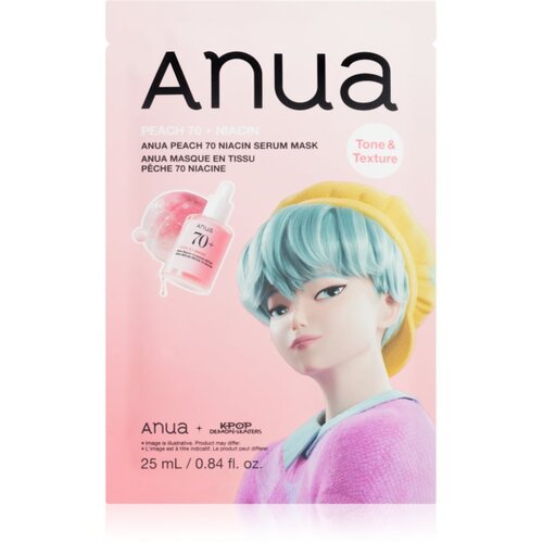 Anua K-Pop Demon Hunters Peach 70% Niacin Mask posvjetljujuća maska za lice s kolagenom 1 kom Slike