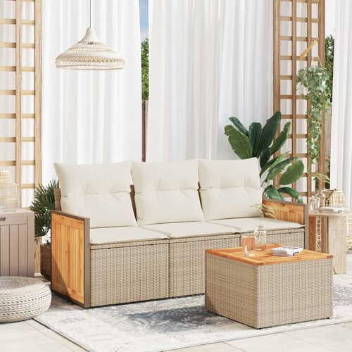 VidaXL 4-dijelni set vrtnih sofa s jastucima bež od poliratana Slike