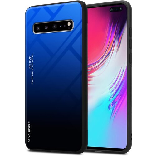 Cadorabo Ohi&scaron;je, združljiv s Samsungom v modri barvi - črni - dvobarvni za&scaron;čitni pokrov iz silikona TPU in hrbta iz kaljenega stekla, (20573231) Cene
