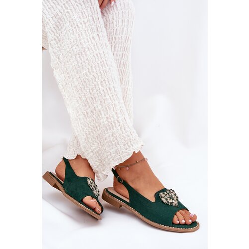 S. BARSKI Women's sandals with gold decoration eco suede S.Barski KV27-059 brown Cene