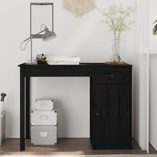 vidaXL Pisalna miza črna 100x50x75 cm trdna borovina Cene