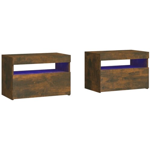  Noćni ormarići 2 kom s LED svjetlima dimljeni hrast 60x35x40 cm Slike