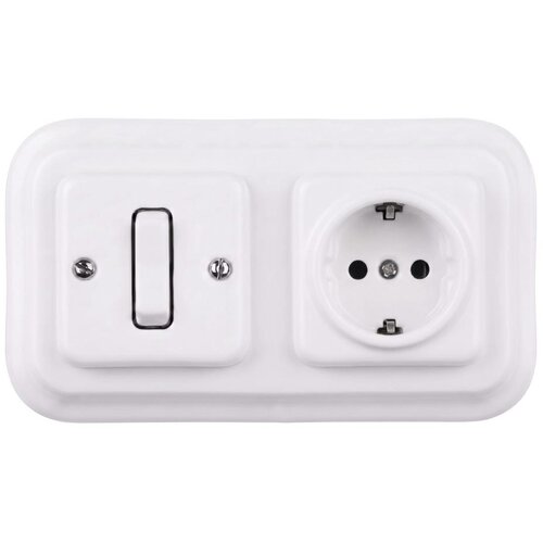  Elhard - Keramički retro jednopolni prekidač br. 1 i utičnica SCHUKO 230V sa belim okvirom Cene