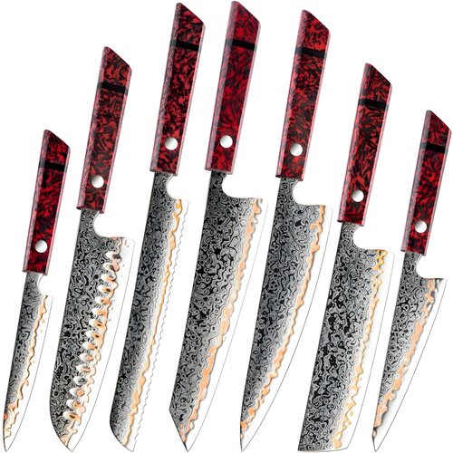 IZMAEL Set dama&scaron;kovih kuhinjskih noževa RW-39270 - 7 kom / Crvena / Crna Cijene