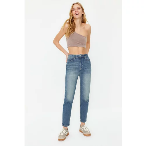 Trendyol Blue Faded Effect Vintage High Waist Slim Mom Jeans