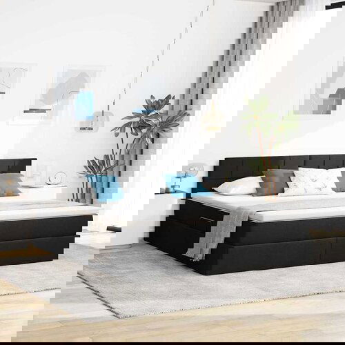 VidaXL Krevet S LED lampica s uzglavljem Crna 180 x 200 cm tkanina Slike