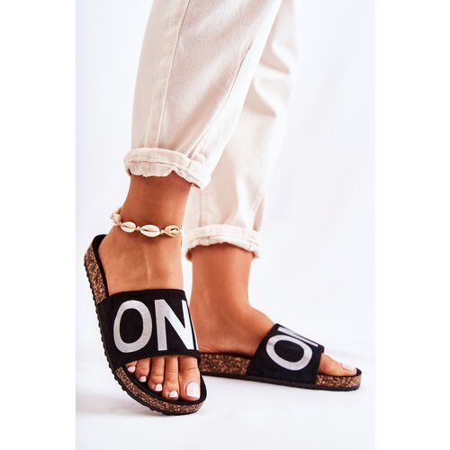 EVENTO Classic Slip-On Slippers With Inscription Black and Silver Bahari Cijene