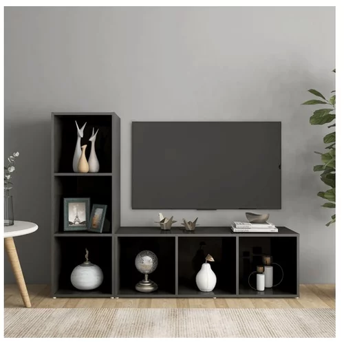  TV omarice 2 kosa visok sijaj sive 107x35x37 cm iverna plošča
