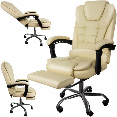 Podesiva okretna uredska stolica s osloncem za noge, gumenim kotačima krem ​​boje