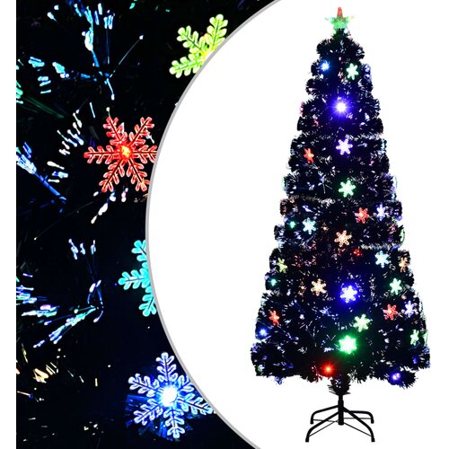 vidaXL Novoletna jelka z LED snežinkami črna 180 cm optična vlakna Cene
