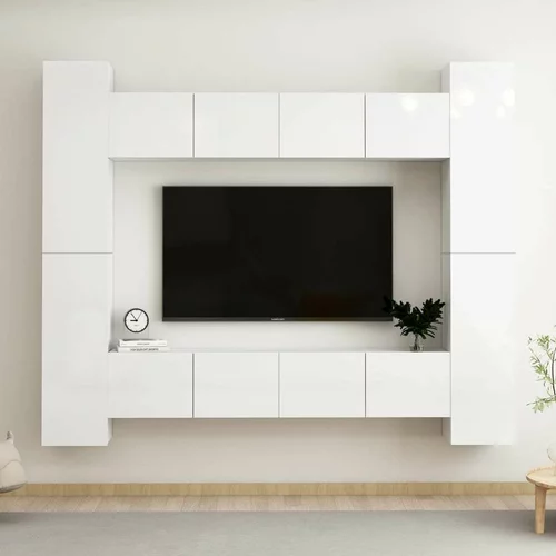  Komplet TV omaric 8-delni visok sijaj bela iverna plošča, (20914575)