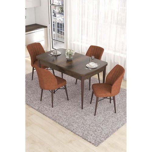 Hanah home trpezarijski set Eva, sto na razvlačenje i 4 stolice, ploča u dekoru drveta Baroque, terakota tkanina Babyface Cene