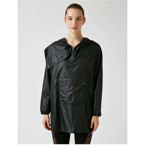 Koton Women's Black Hooded Pocket Detailed Zippered Coat Slike