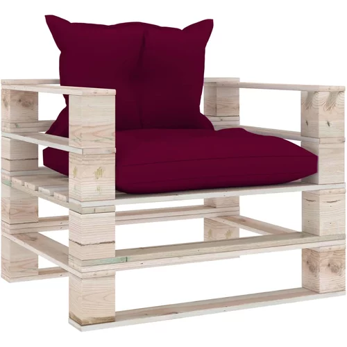  sofa od paleta od borovine s jastucima crvene boje vina