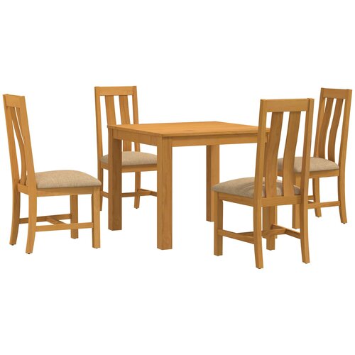  Blagovaonski set 5 kom. Bež Čvrsto Hrastovo Drvo 90 x 90 x 75 cm Slike