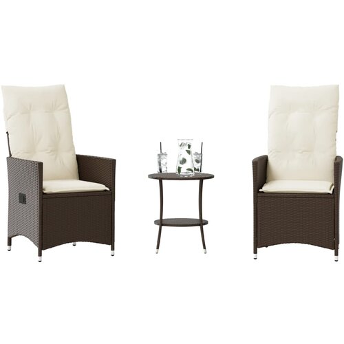 VidaXL 3-dijelni bistro set s jastucima smeđi od poliratana Slike