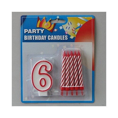  Svećice (10kom) sa BROJEM 6 visinabr.8cm/sveć.9cm Cene