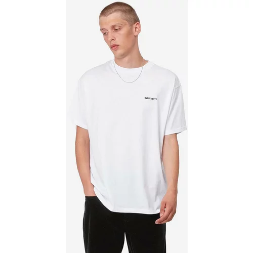 Carhartt WIP Pamučna majica Script Embroidery boja: bijela, bez uzorka, I030435-WHITE/BLAC