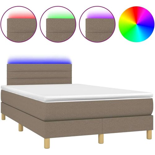  Box spring s madracem LED smeđesivi 120 x 200 cm tkanina Slike