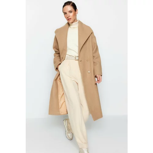 Trendyol Beige Limited Edition Premium Oversize Wide Cut Long Wool Cachet Coat