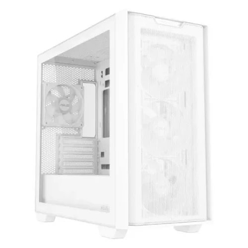 Asus A21 PLUS Tempered Glass microATX PC ohišje belo, support for hidden-connector motherboards, 360 mm radiators and 380 mm graphics cards, four pre-installed ARGB fans and clean cable management - 90DC00H3-B19000