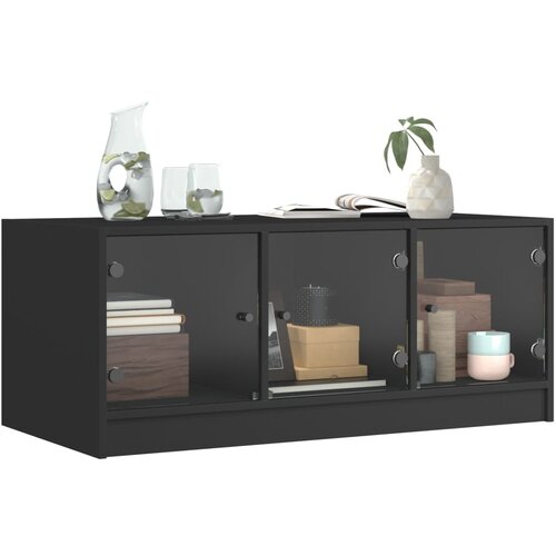  Stolić za kavu sa staklenim vratima crni 102 x 50 x 42 cm Slike