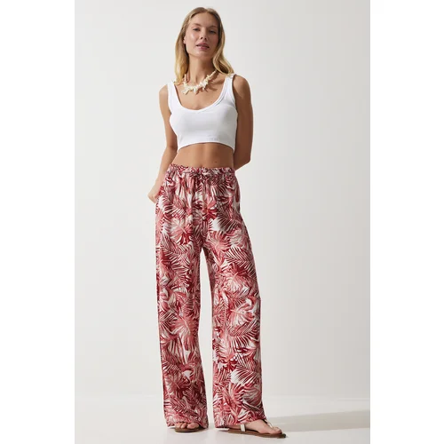  Women's Peach Patterned Flowing Viscose Palazzo Trousers