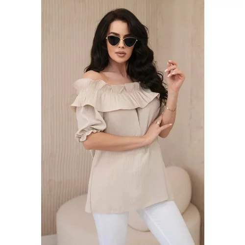 Kesi Spanish blouse with a decorative ruffle in beige color