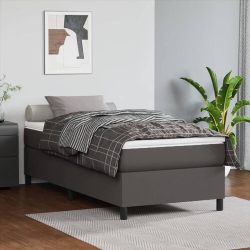 VidaXL Box spring posteljni okvir siv 100x200 cm umetno usnje Slike