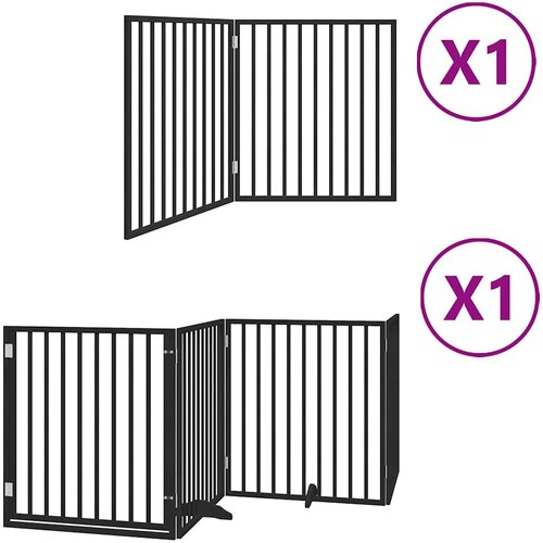  Vrata za pse s vrata&amp;scaron;cima 6 panela sklopiva 480 cm drvo topole Crna 80 x 90 x 2 cm Slike