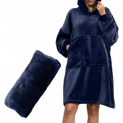 TIMMLUX Mehka odeja z rokavi in kapuco / kopalni plašč / vzglavnik / pulover 4v1 ena velikost temno modra