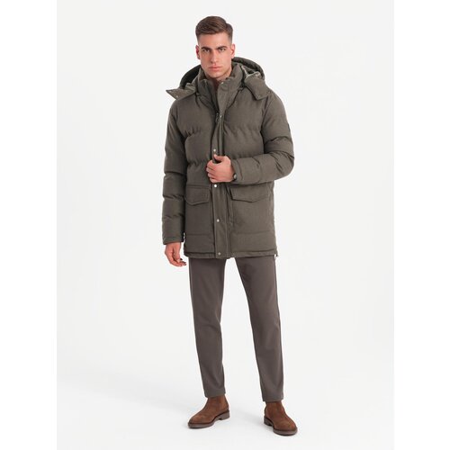 Ombre Men&amp;#039;s long warm parka jacket with wool - dark grey melange Slike