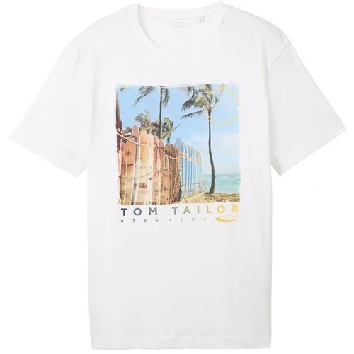 Tom Tailor Majica pijesak / nebesko plava / žuta / bijela