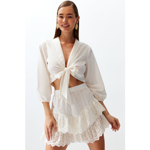 Trendyol Bridal White Mini Woven Ruffled 100% Cotton Skirt Slike