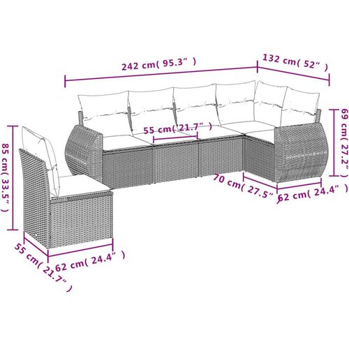 VidaXL 6-dijelni set vrtnih sofa od poliratana s jastucima sivi Slike