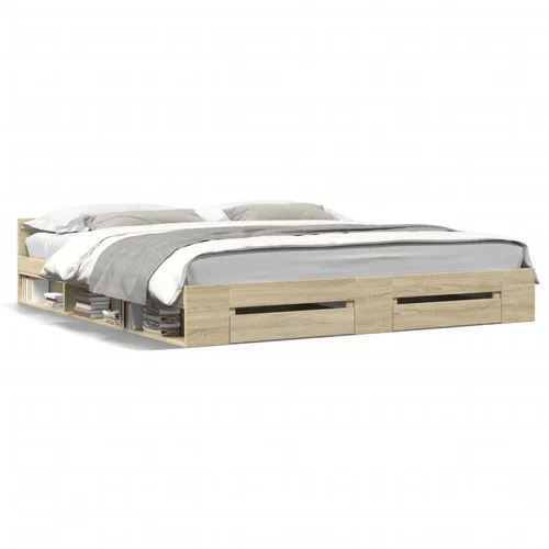 vidaXL Okvir za krevet s ladicama boja hrasta 200x200 cm drveni