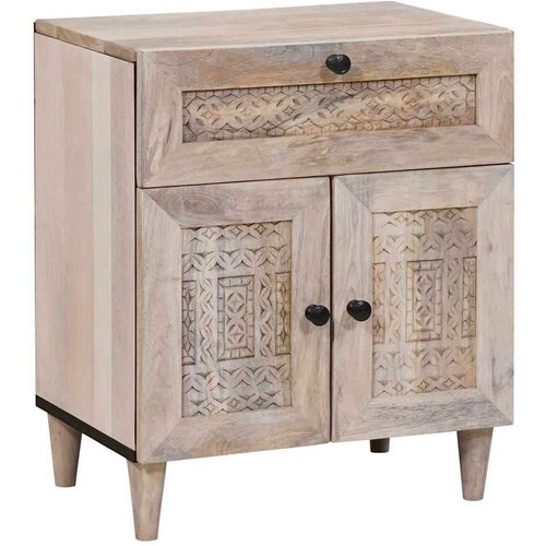 vidaXL Nočna omarica s predalom Bež 50 x 33 x 60 cm trden mangov les Cene