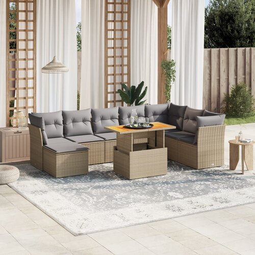 vidaXL 9-dijelni set vrtnih sofa s jastucima bež od poliratana Cijene