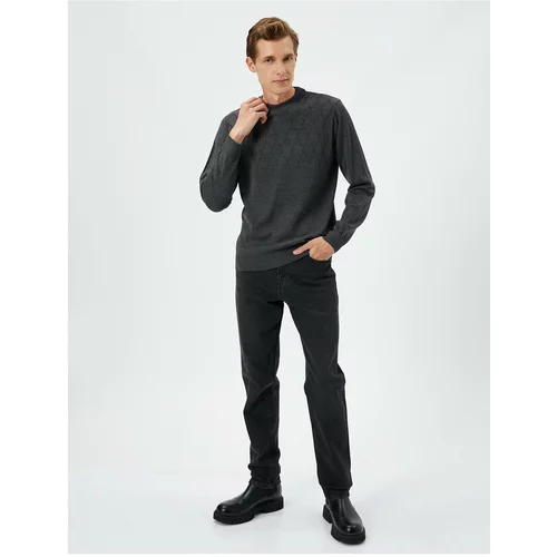 Koton Crew Neck Sweater Slim Fit Textured Ribbed Long Sleeved