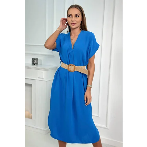 Kesi Women's dress with decorative belt - cornflower blue