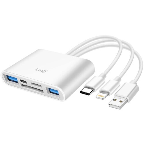 LINQ 3-v-1 hub za branje kartic SD / USB / USB-C / Lightning, Bela, (5000063522) Cene