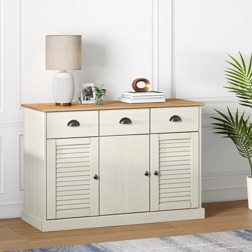 vidaXL Komoda s predali VIGO 113x40x75 cm bela trdna borovina Cene