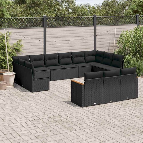  13-dijelni set vrtnih sofa s jastucima poliratan crni Cijene