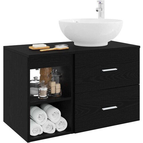 Set namje&amp;scaron;taja za kupaonicu 2 kom. Crni hrast Konstruirano drvo Crna 49,5 x 44,5 x 80 cm Slike