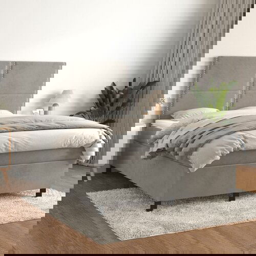 The Living Store Box spring postelja z vzmetnico svetlo siva 140x200 cm žamet - Box Spring Postelja, (21489474) Cene