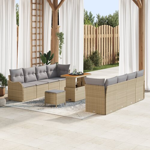 vidaXL 11-dijelni vrtni sofa set s jastucima bež poli ratan akacija Cijene