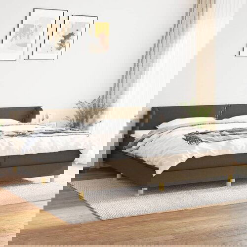 VidaXL Krevet s oprugama i madracem tamnosmeđi 200x200 cm od tkanine Slike