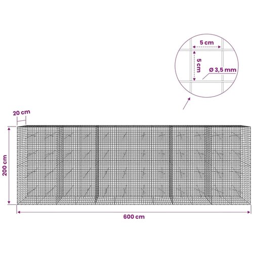  Gabion s žicom debljine 3 5 mm i mrežom 5x5 cm 600x20x200 cm - 20 cm 200 cm 600 cm Slike