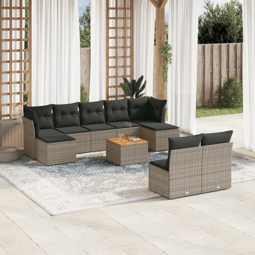 vidaXL 10-dijelni set vrtnih sofa od poliratana s jastucima sivi Cijene