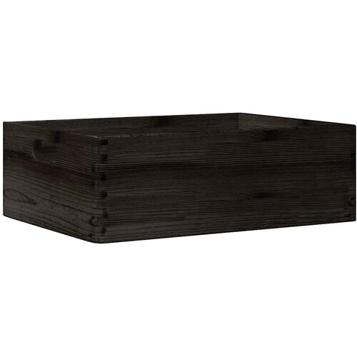  Drvena kutija s ručkama crna 40x30x13 cm puno drvo bor Slike